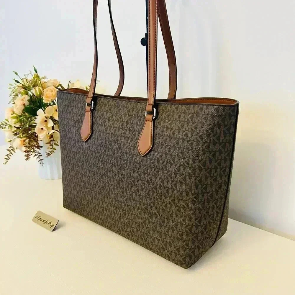 Michael Kors Purse Sheila Large Signature & Metallic Tote Bag Brown - Picture 5 of 10
